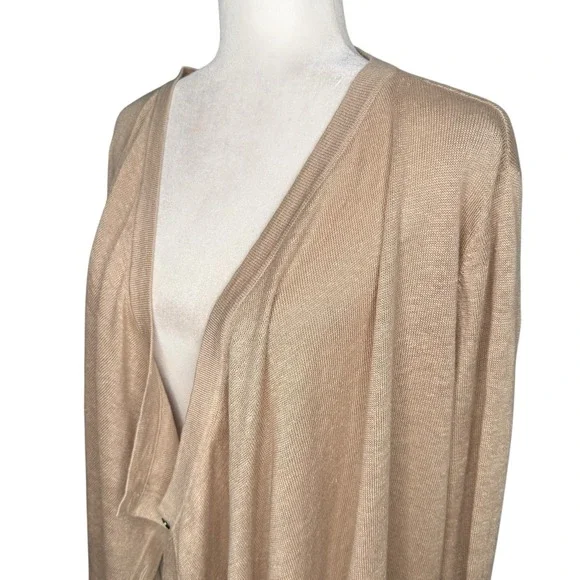 Garnet Hill Sweater Womens Large Linen Oatmeal Draped Capsule Cardigan Lagenlook - Picture 3 of 9